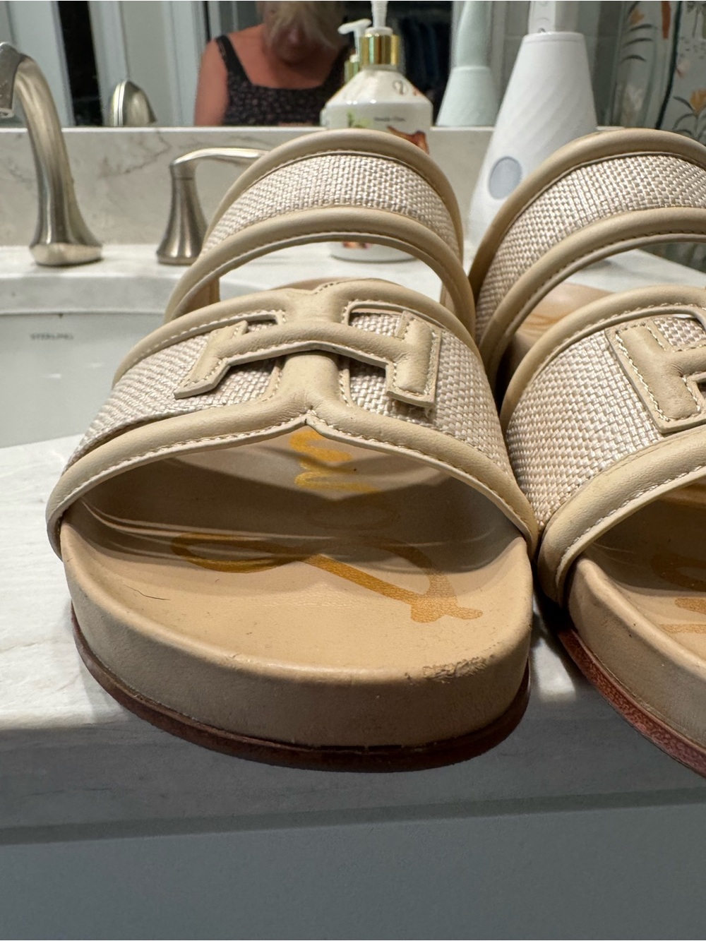 Sam Edelman Beige Raffia Double-Band Slide Sandals - Picture 2 of 5